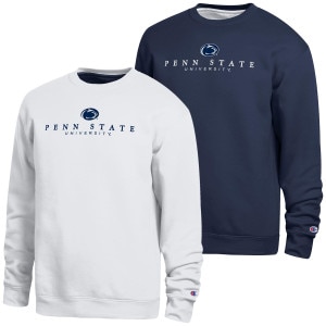 navy and white Champion crew neck sweatshirts Penn State University